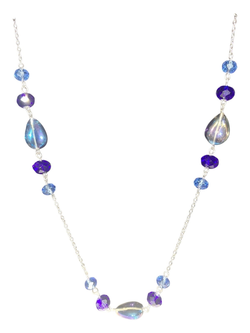 Ashley Cooper Blue & Purple Glass & Plastic Bead With A Silver Necklace